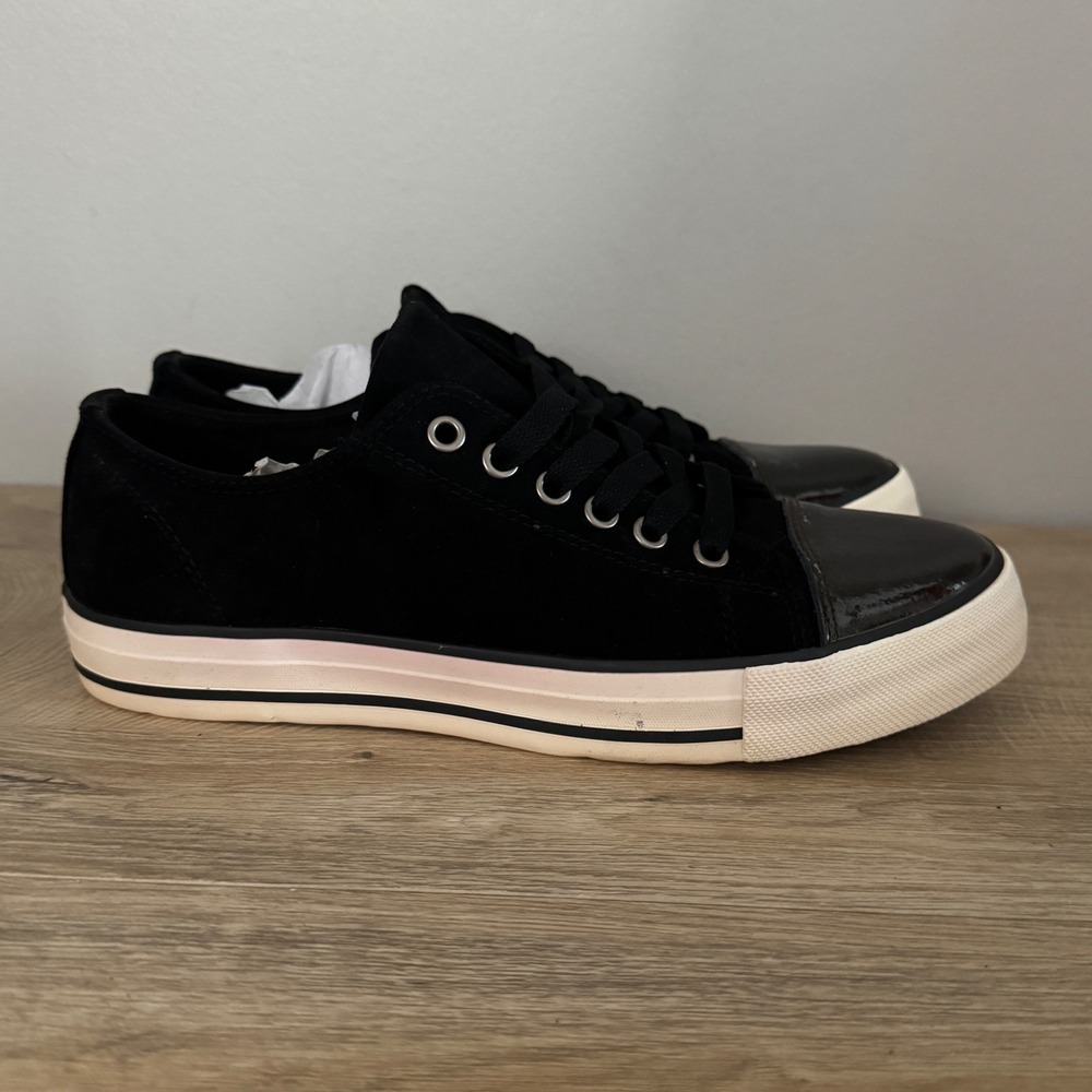 Twig Sneakers Black Womens 8W Wide Width Leather Upper Casual Neutral Monochrome
